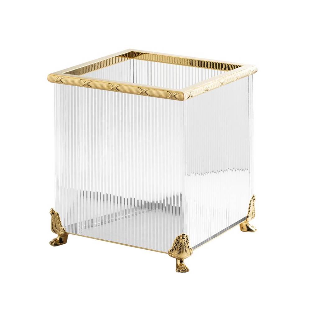Cristal & Bronze Square Bin Without Cover, On Lion Feet, 26X26X30cm. ''Cannele'' Cut Crystal