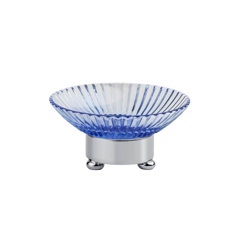 Cristal & Bronze Round Soap Dish, Ø11cm, H. 5cm, On Ball Feet, Blue Crystal