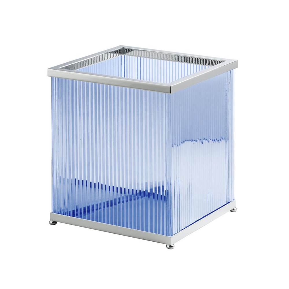 Cristal & Bronze Square Bin Without Cover, On Ball Feet, 26X26X30cm, Blue Crystal, ''Cannele'' Cut