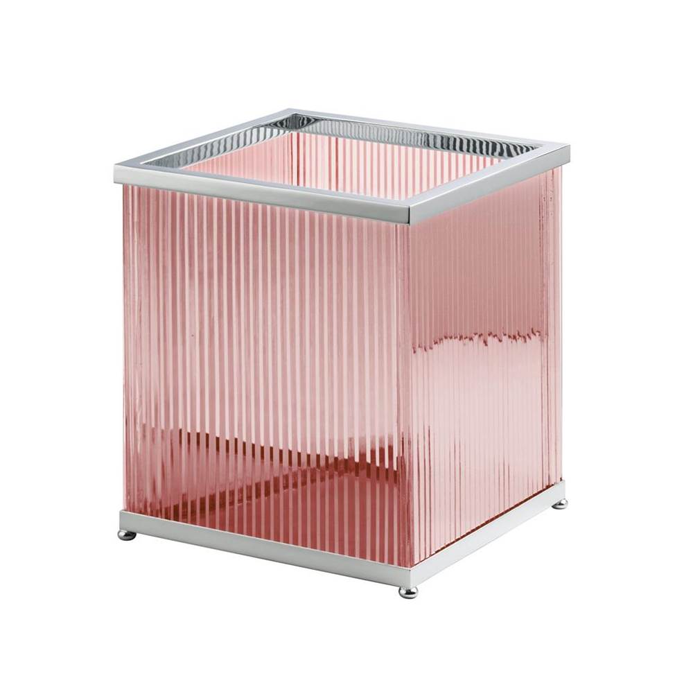 Cristal & Bronze Square Bin Without Cover, On Ball Feet, 26X26X30cm, Pink Crystal, ''Cannele'' Cut