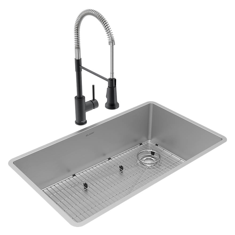 Elkay Crosstown 18 Gauge Stainless Steel 31-1/2'' x 18-1/2'' x 9'', Single Bowl Undermount Sink and Faucet Kit with Bottom Grid and Drain