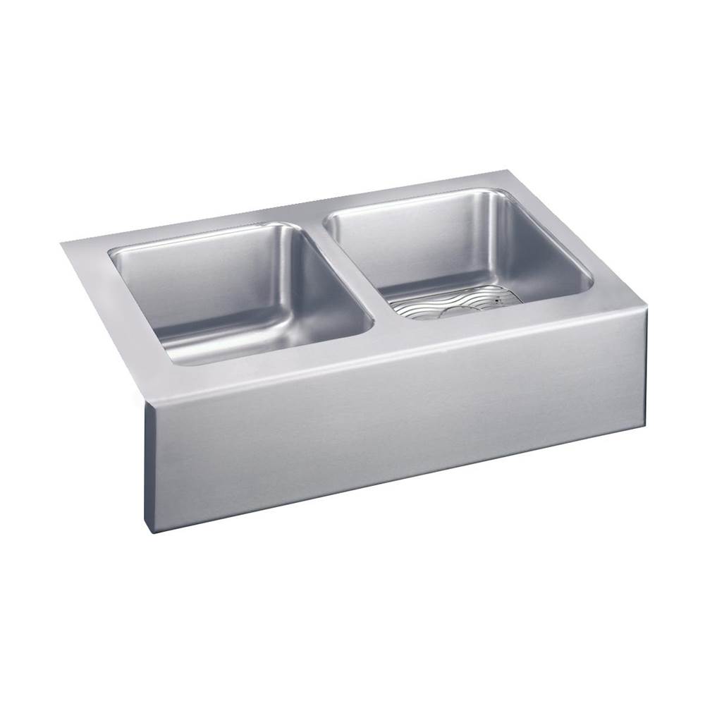 Elkay Lustertone Classic Stainless Steel 33'' x 20-1/2'' x 10'', Equal Double Bowl Farmhouse Sink Kit