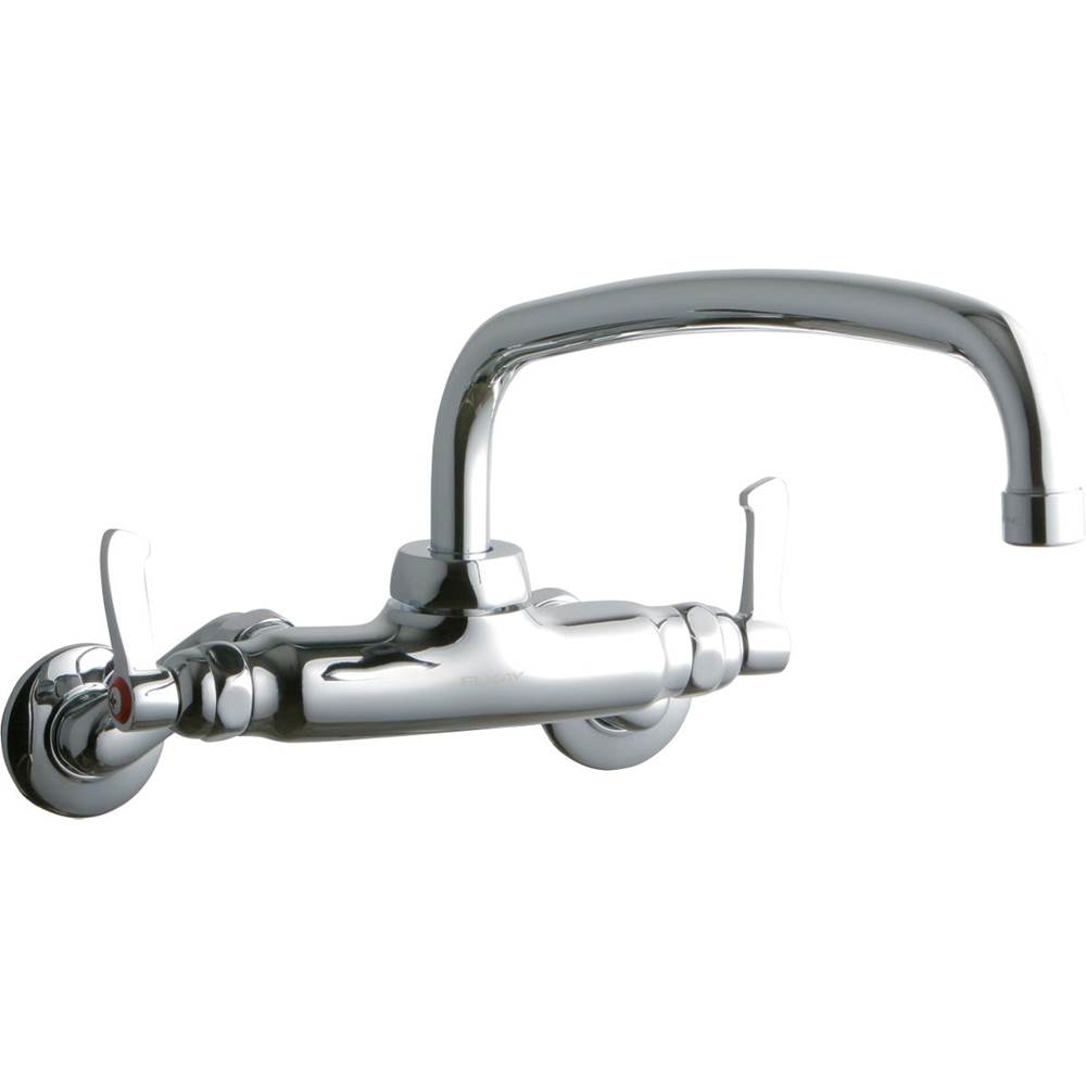 Elkay Foodservice 3-8'' Adjustable Centers Wall Mount Faucet w/12'' Arc Tube Spout 2in Lever Handles 2in Inlet Chrome