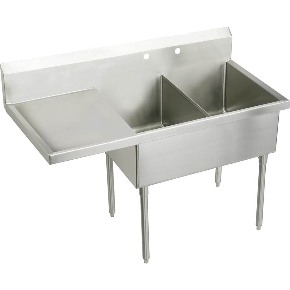 Elkay Weldbilt Stainless Steel 85-1/2'' x 27-1/2'' x 14'' Floor Mount, Double Compartment Scullery Sink with Drainboard