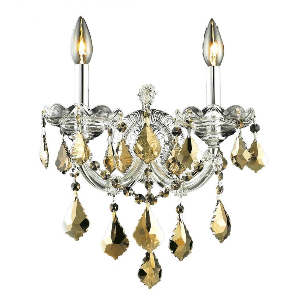 Elegant Lighting Maria Theresa 2 light Chrome Wall Sconce Golden Teak (Smoky) Royal Cut Crystal
