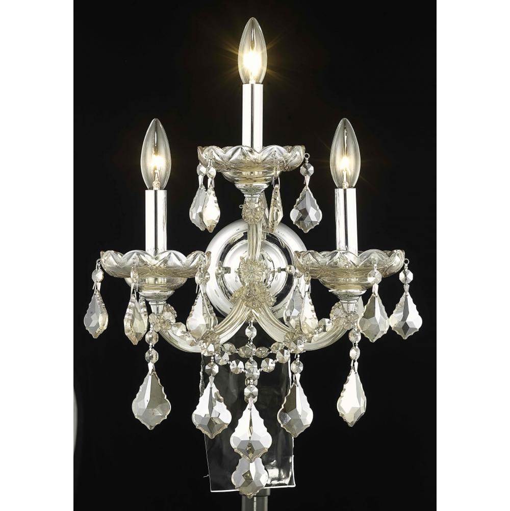 Elegant Lighting Maria Theresa 3 Light Golden Teak Wall Sconce Golden Teak (Smoky) Royal Cut Crystal