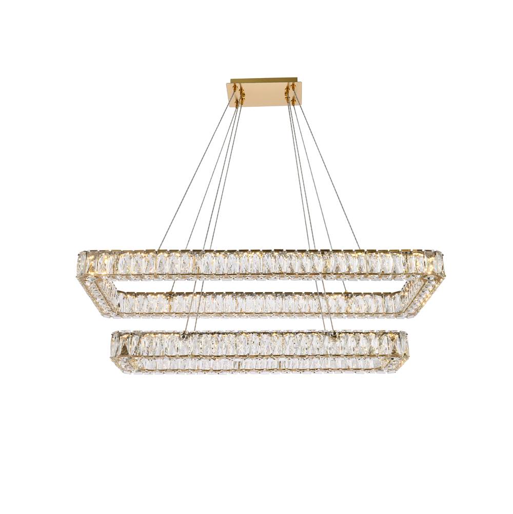 Elegant Lighting Monroe 42 Inch Led Double Rectangle Pendant In Gold