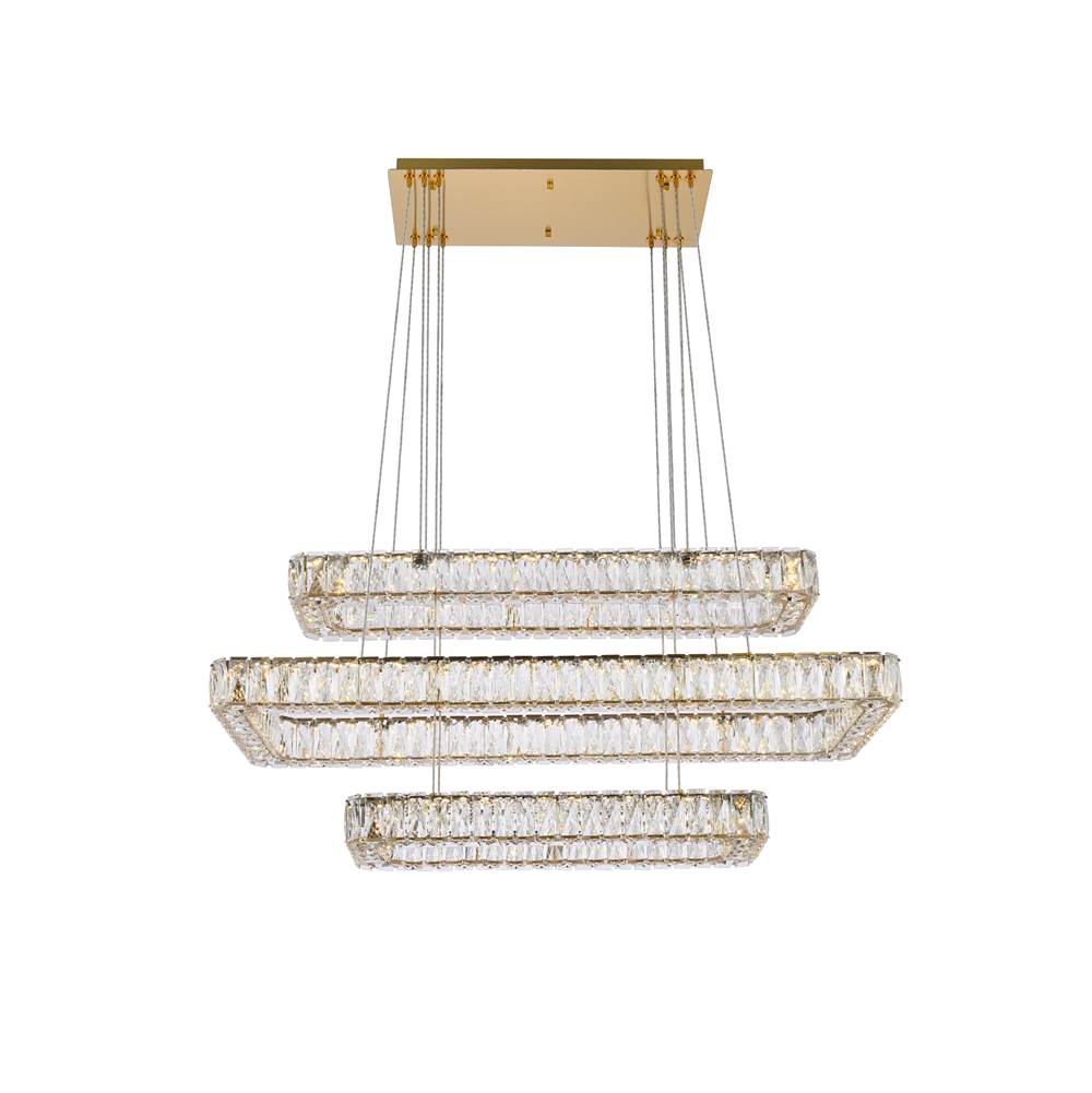 Elegant Lighting Monroe 42 Inch Led Triple Rectangle Pendant In Gold