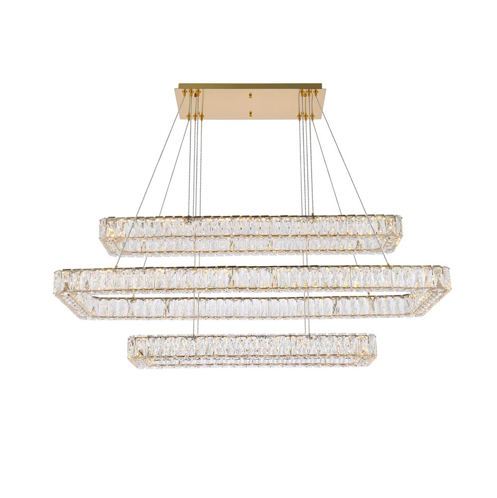 Elegant Lighting Monroe 50 Inch Led Triple Rectangle Pendant In Gold