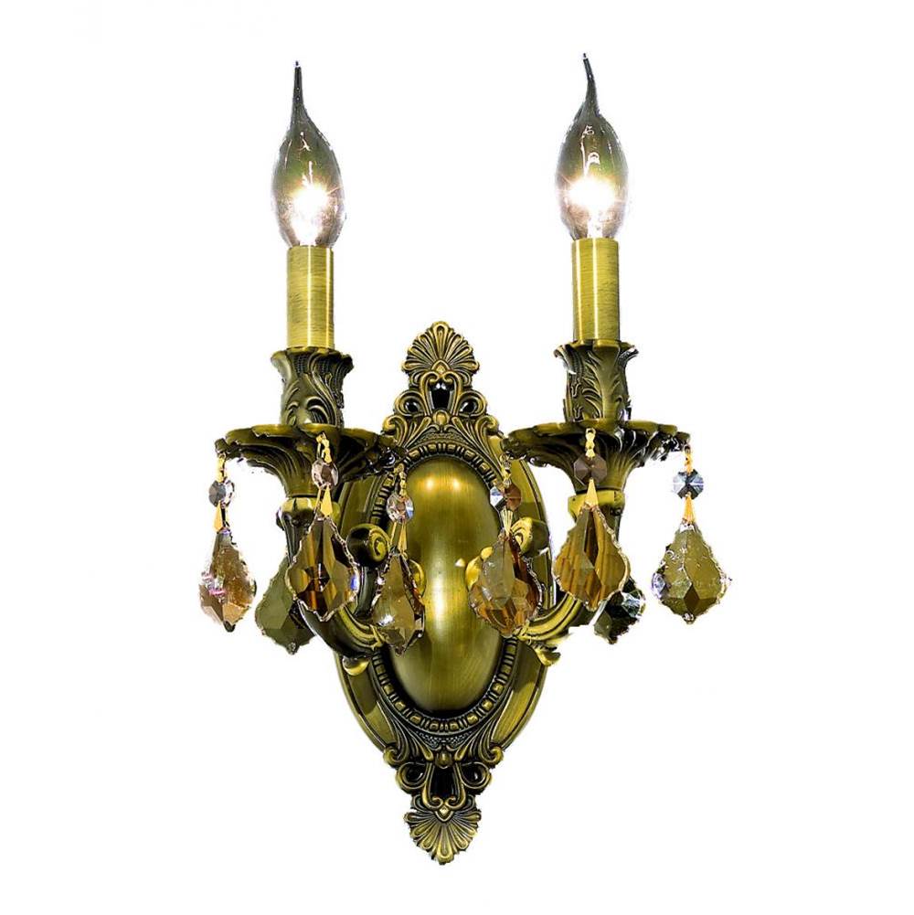 Elegant Lighting Rosalia 2 Light Dark Bronze Wall Sconce Golden Teak (Smoky) Royal Cut Crystal