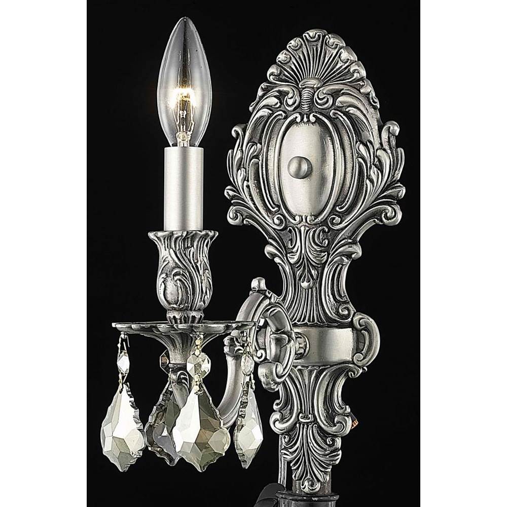 Elegant Lighting Monarch 1 Light Pewter Wall Sconce Golden Teak (Smoky) Royal Cut Crystal