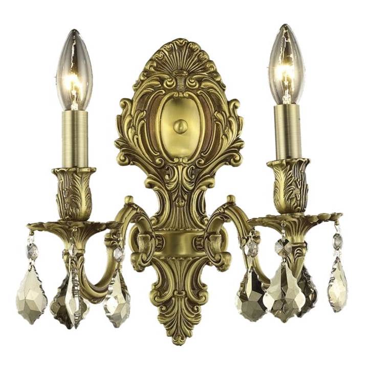Elegant Lighting Monarch 2 Light French Gold Wall Sconce Golden Teak (Smoky) Royal Cut Crystal