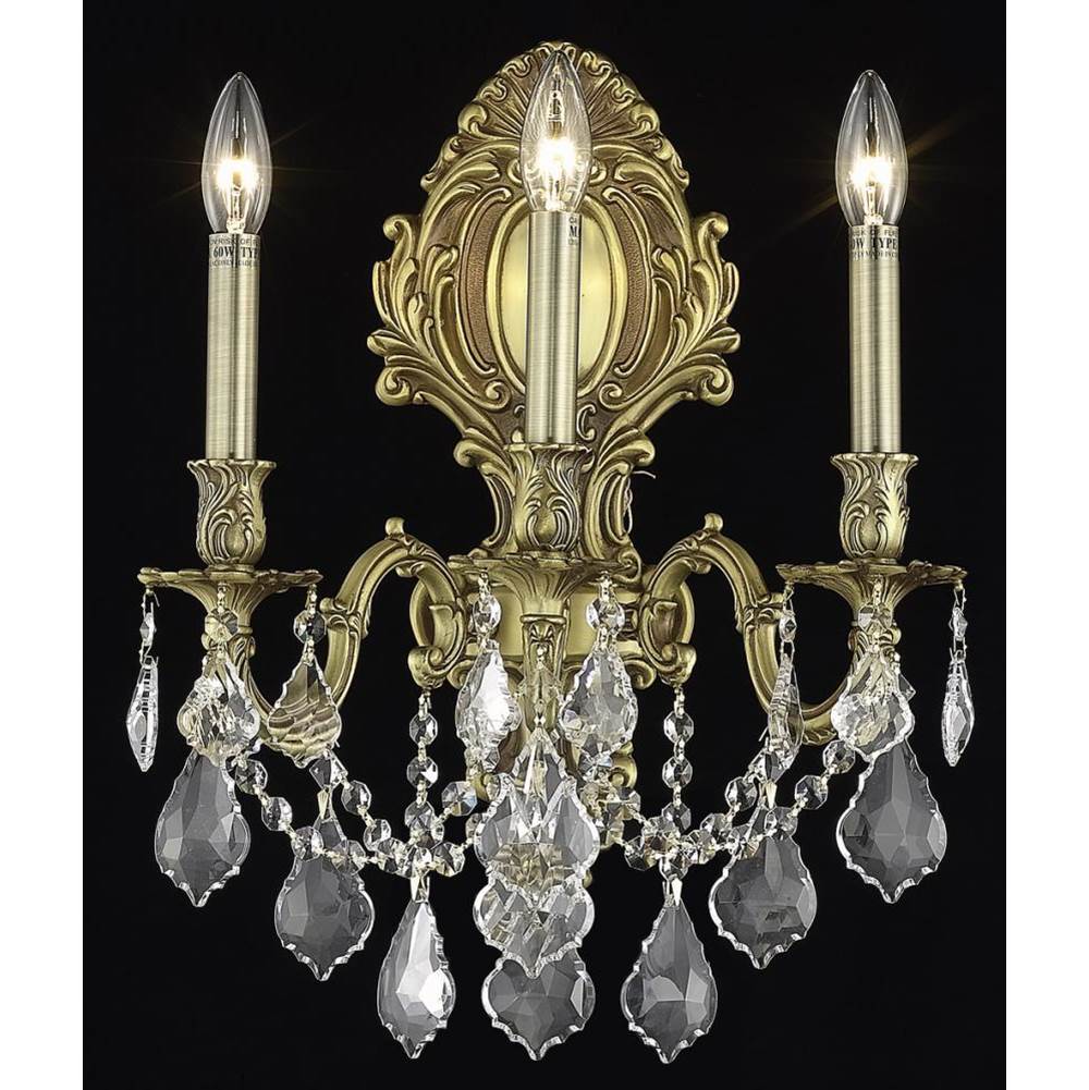Elegant Lighting Monarch 3 Light French Gold Wall Sconce Clear Royal Cut Crystal