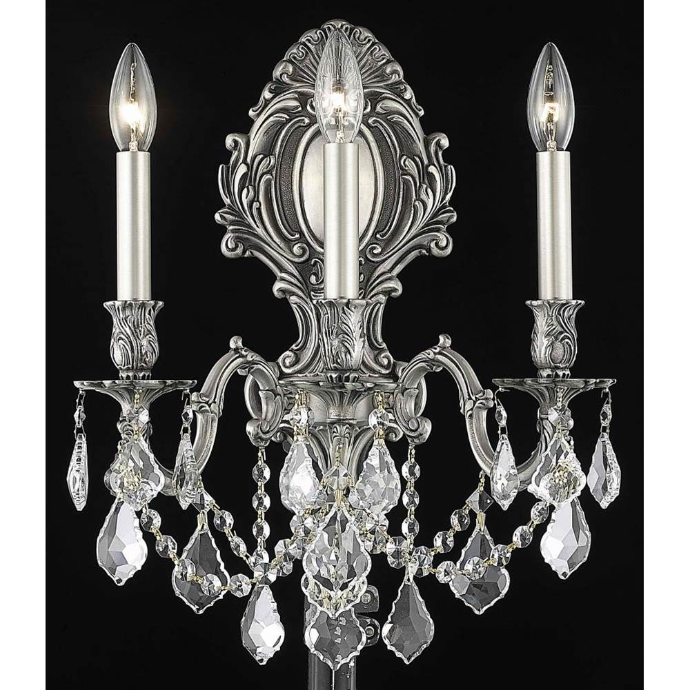 Elegant Lighting Monarch 3 Light Pewter Wall Sconce Clear Royal Cut Crystal