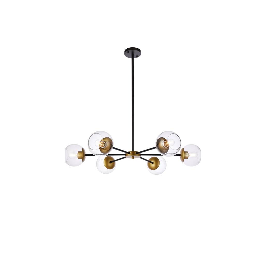 Elegant Lighting Briggs 36 Inch Pendant In Black And Brass With Clear Shade
