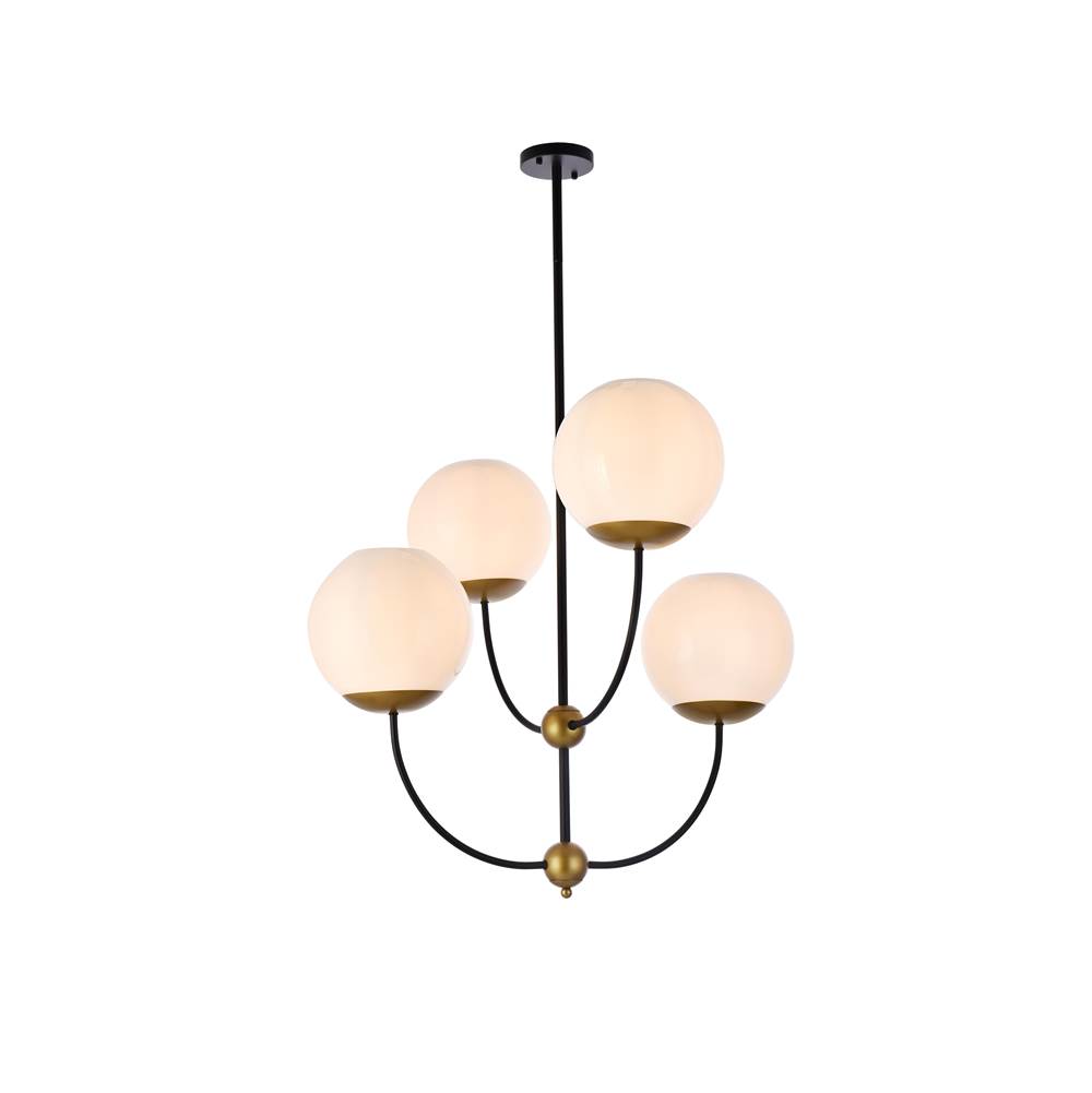 Elegant Lighting Lennon 31.5 Inch Pendant In Black And Brass With White Shade