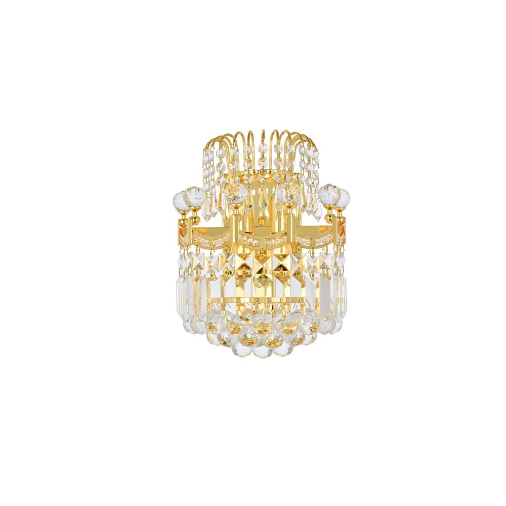 Elegant Lighting Corona 2 Light Gold Wall Sconce Clear Royal Cut Crystal