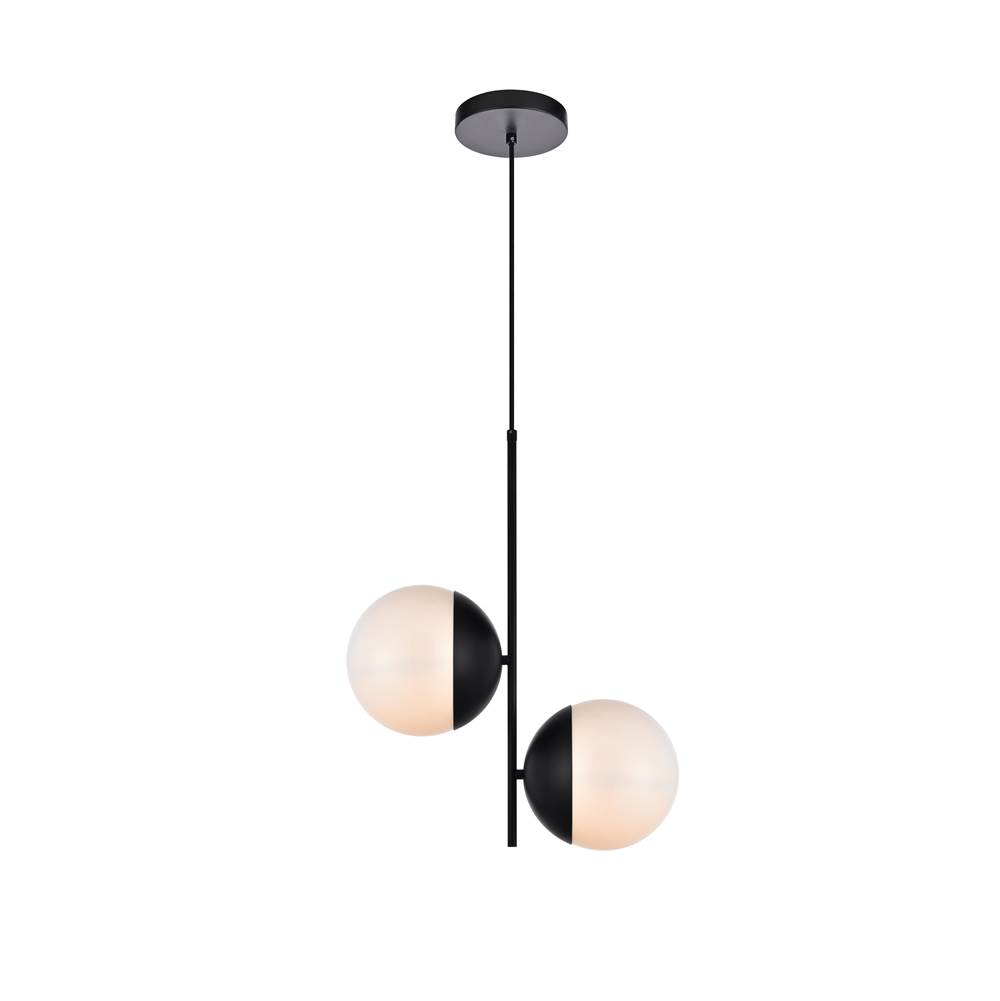 Elegant Lighting Eclipse 2 Lights Black Pendant With Frosted White Glass