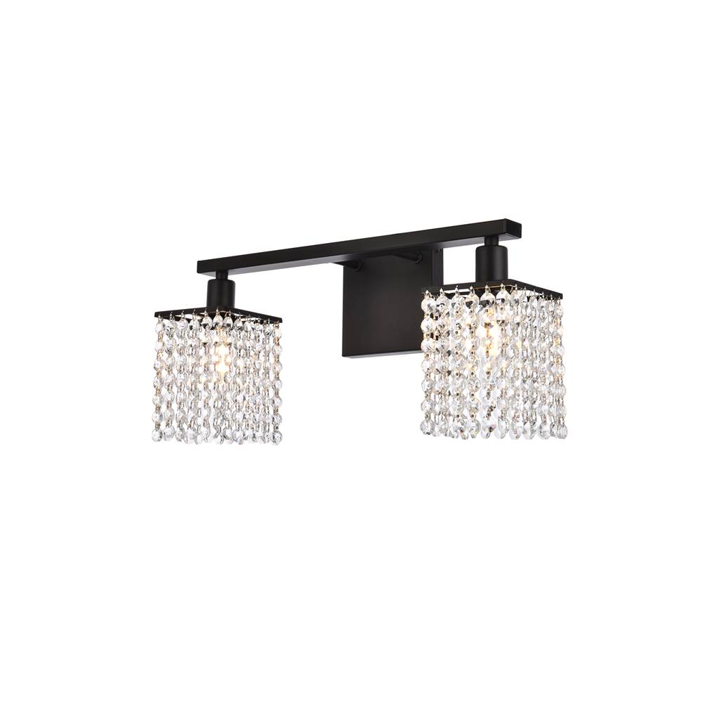 Elegant Lighting Phineas 2 lights bath sconce in black with clear crystals