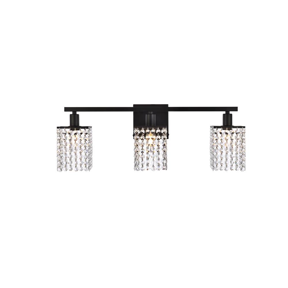 Elegant Lighting Phineas 3 lights bath sconce in black with clear crystals
