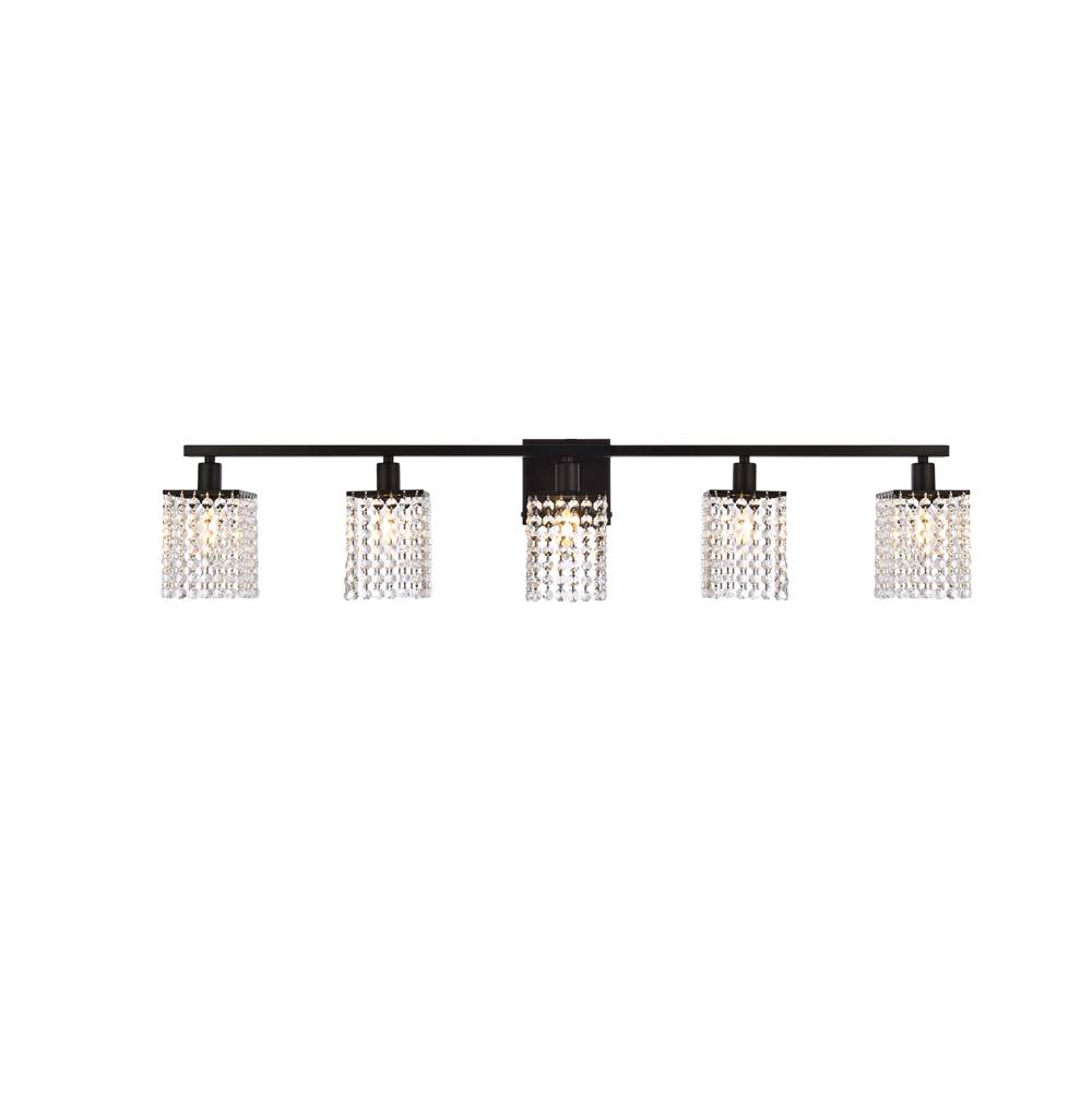 Elegant Lighting Phineas 5 lights bath sconce in black with clear crystals