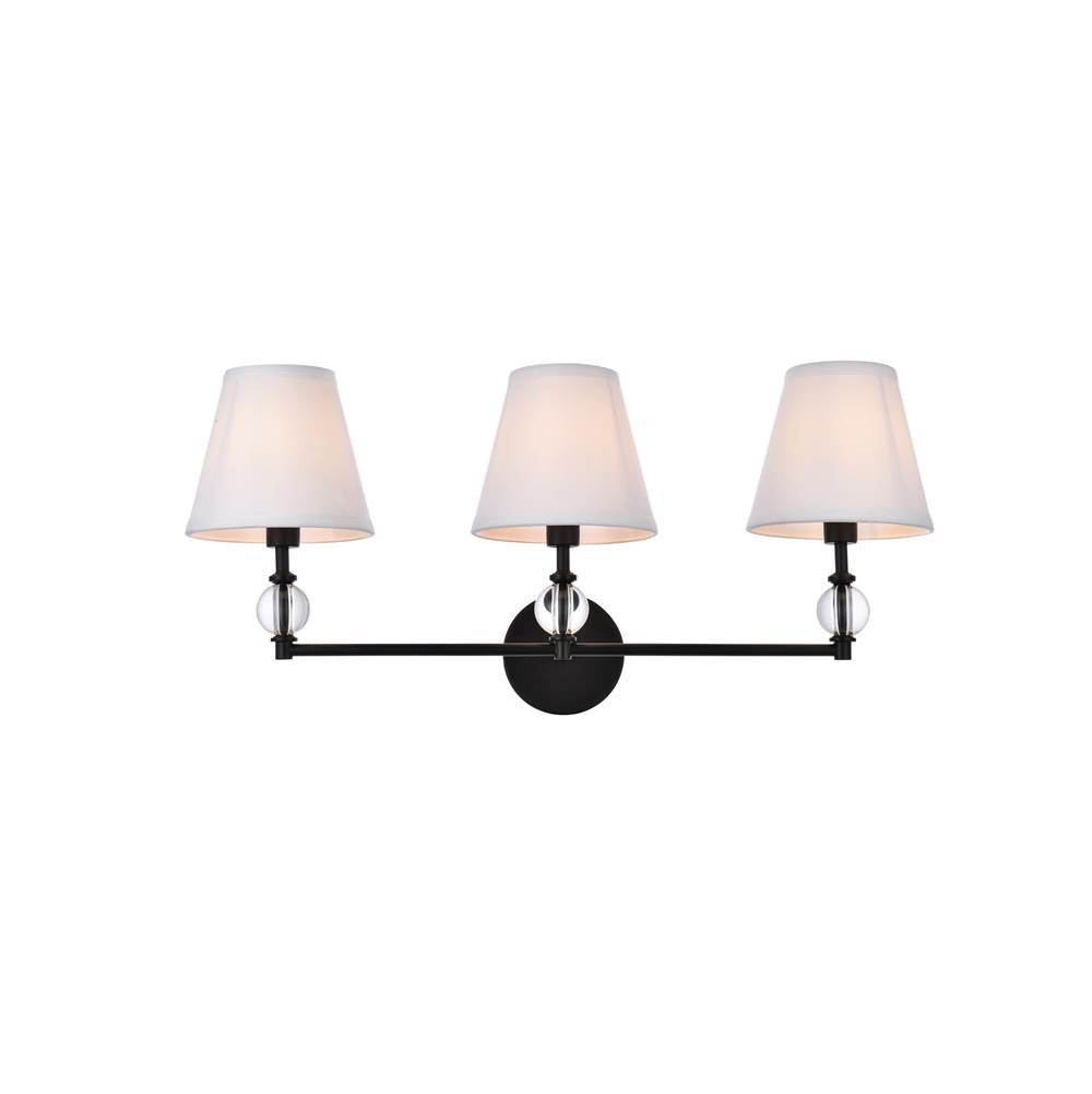 Elegant Lighting Bethany 3 lights bath sconce in black with white fabric shade
