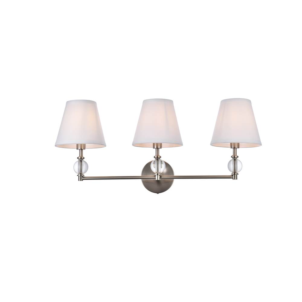 Elegant Lighting Bethany 3 lights bath sconce in stain nickel with white fabric shade