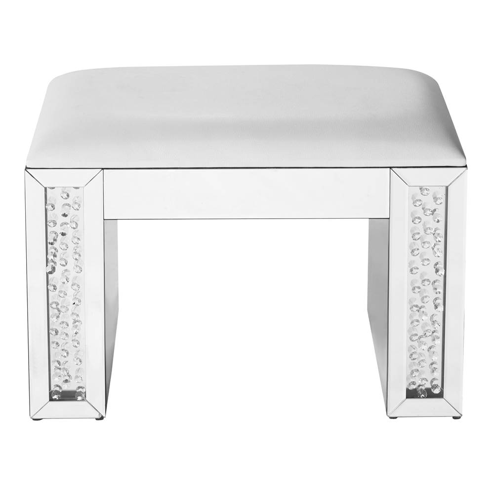 Elegant Lighting 26 Inch Crystal Vanity Leather Stool In Clear Mirror Finish