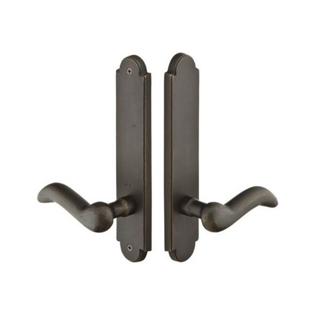 Emtek Multi Point C3, Non-Keyed Fixed Handle OS, Operating Handle IS, Arched Style, 2'' x 10'', Aurora Lever, RH, FB