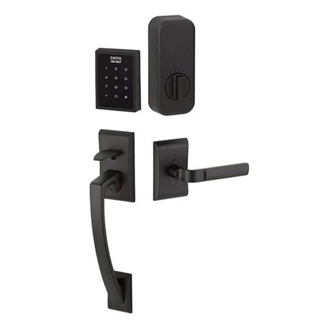 Emtek Electronic EMPowered Motorized Touchscreen Keypad Entry Set with Ares Grip, Ribbon and Reed Lever, RH, US26
