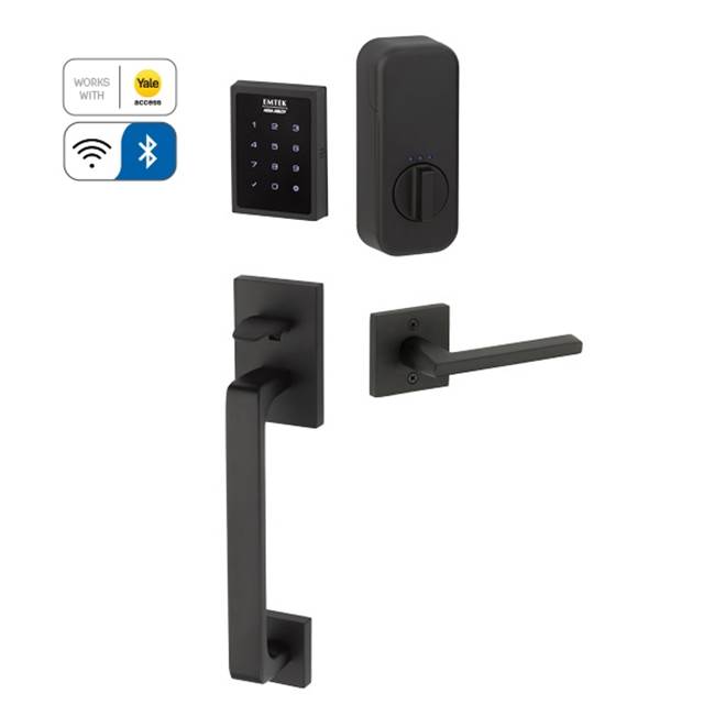 Emtek Electronic EMPowered Motorized Touchscreen Keypad Smart Lock Entry Set with Baden Grip - works with Yale Access, Dumont Lever, RH, US19