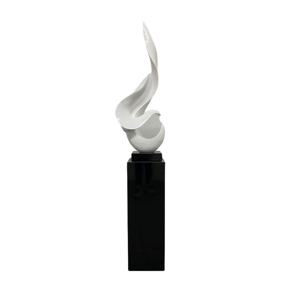 Finesse Decor White Flame Floor Sculpture With Black Stand, 44'' Tall