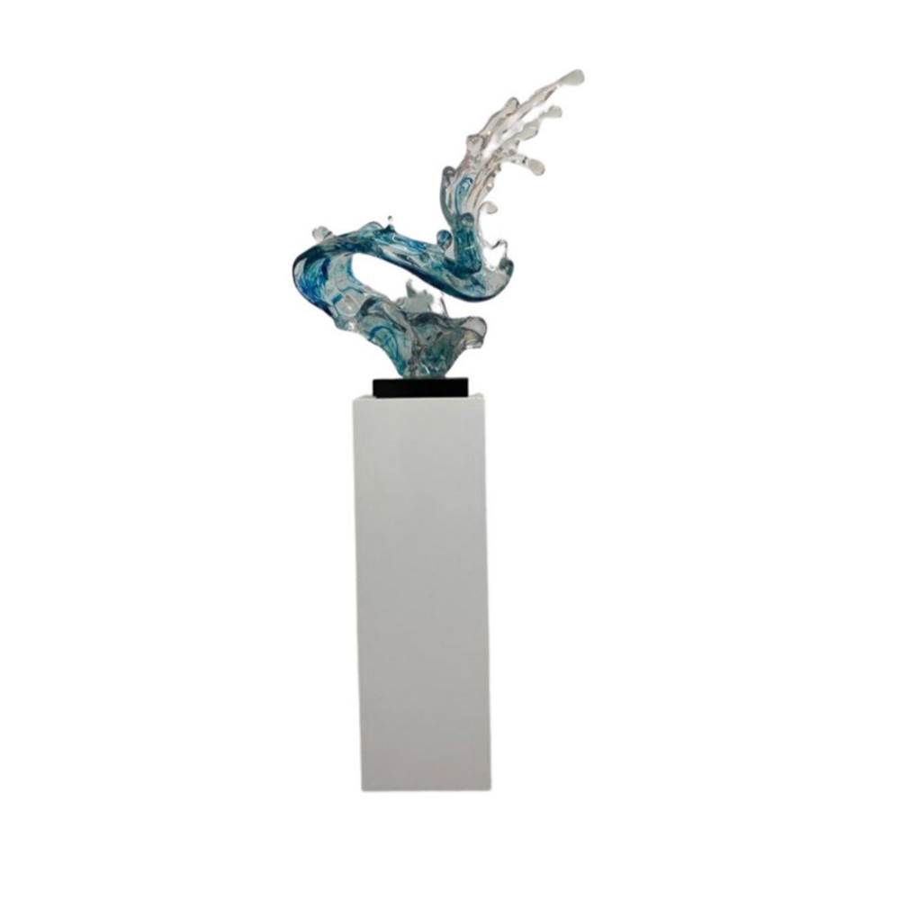 Finesse Decor Ocean Blue Cortes Bay Wave Floor Sculpture with White Stand, 43'' Tall