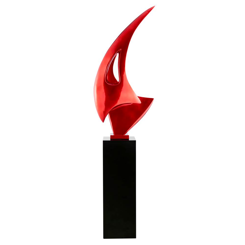 Finesse Decor Metallic Red Sail Floor Sculpture With Black Stand, 70'' Tall