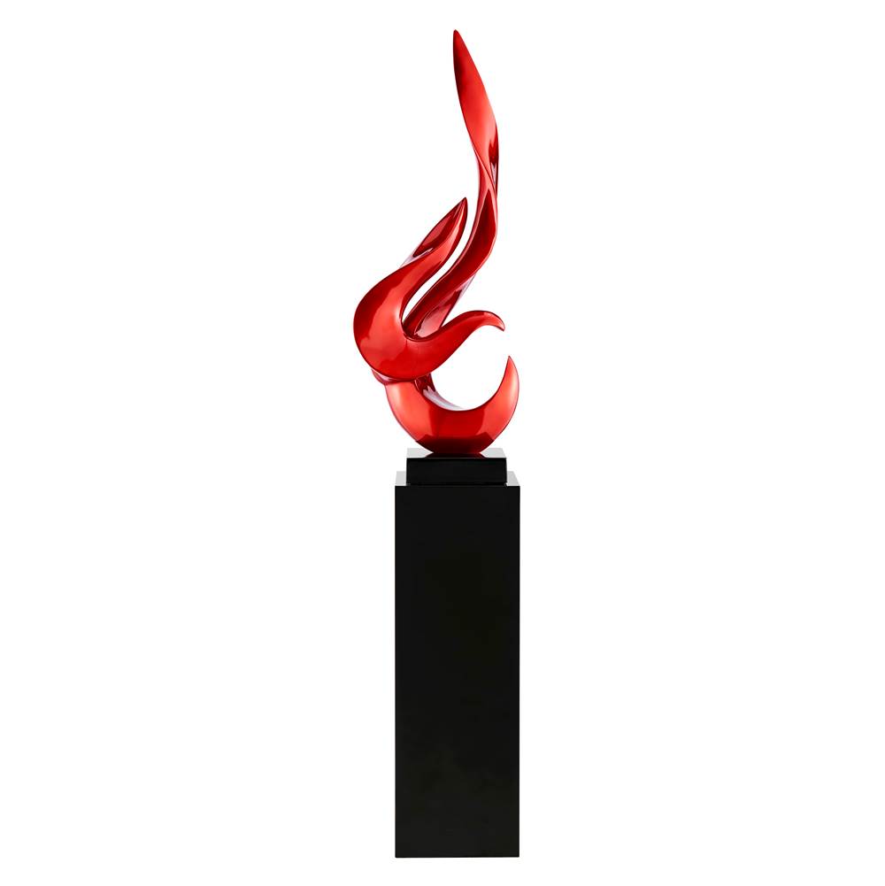 Finesse Decor Metallic Red Flame Floor Sculpture With Black Stand, 44'' Tall