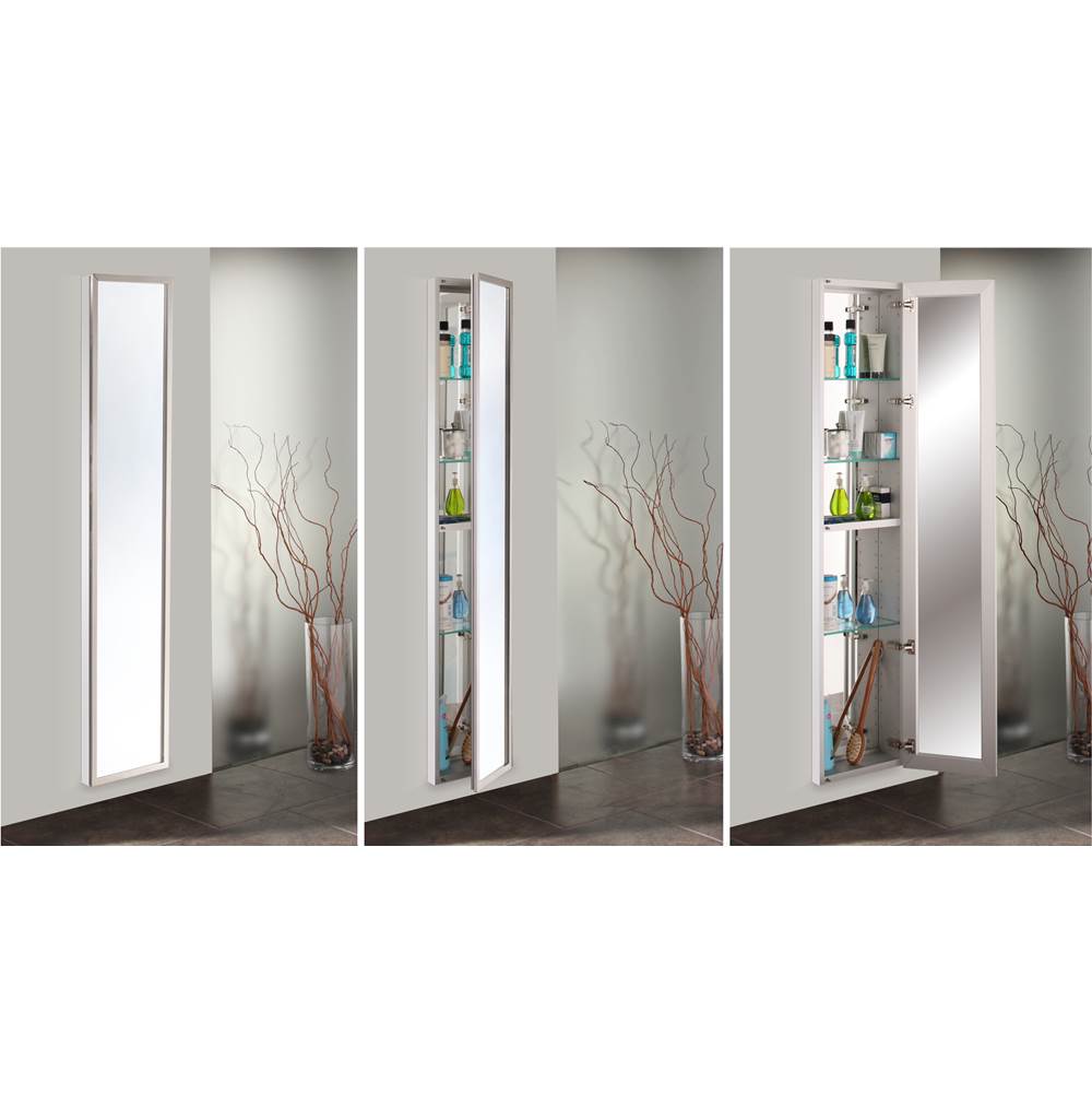 GlassCrafters 16'' x 72'' Satin Chrome Full Length Lexington Framed Mirrored Cabinet - 6 Inch Deep, Right Hinge