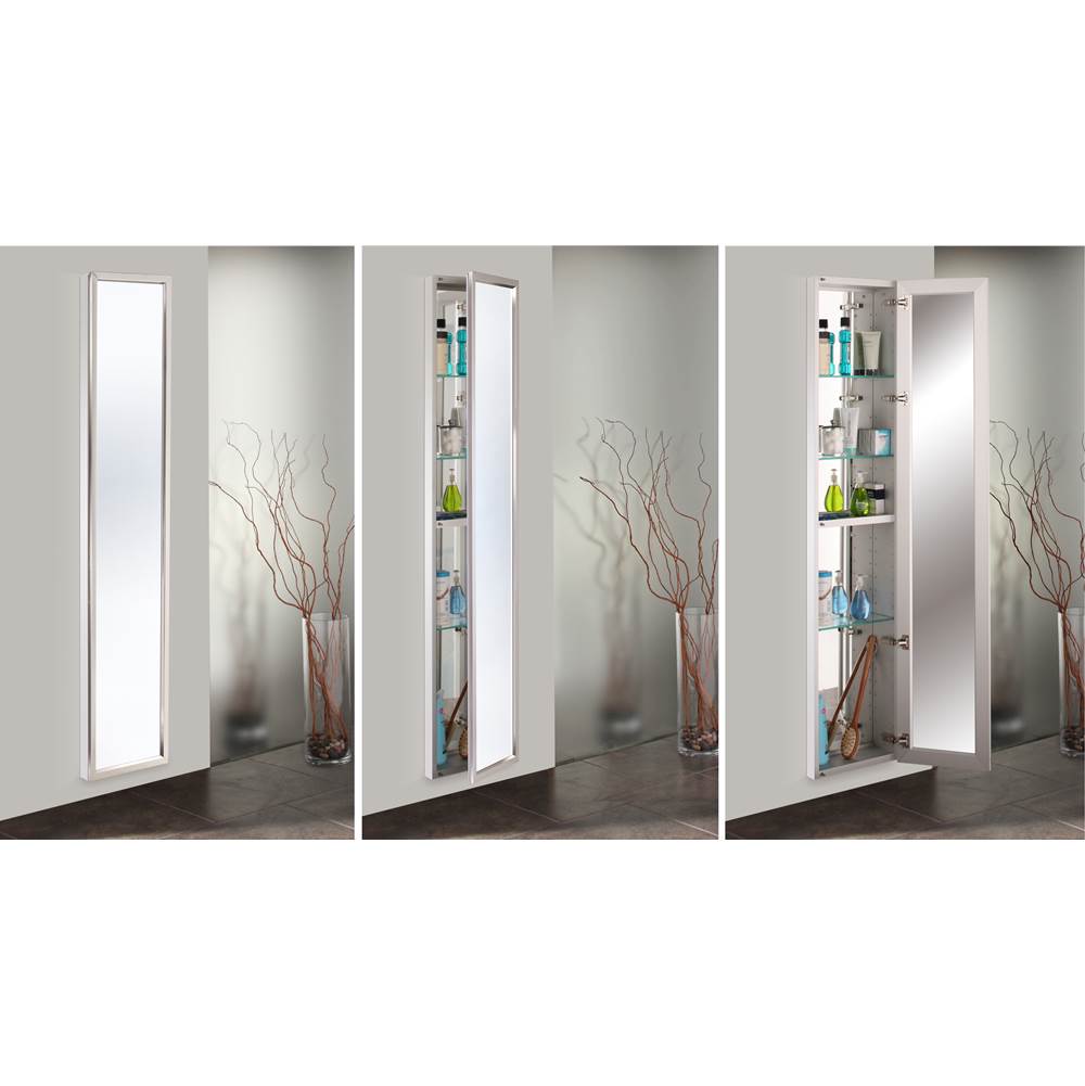 GlassCrafters 20'' x 72'' Satin Chrome Full Length Trinity Framed Mirrored Cabinet - 4 Inch Deep, Left Hinge