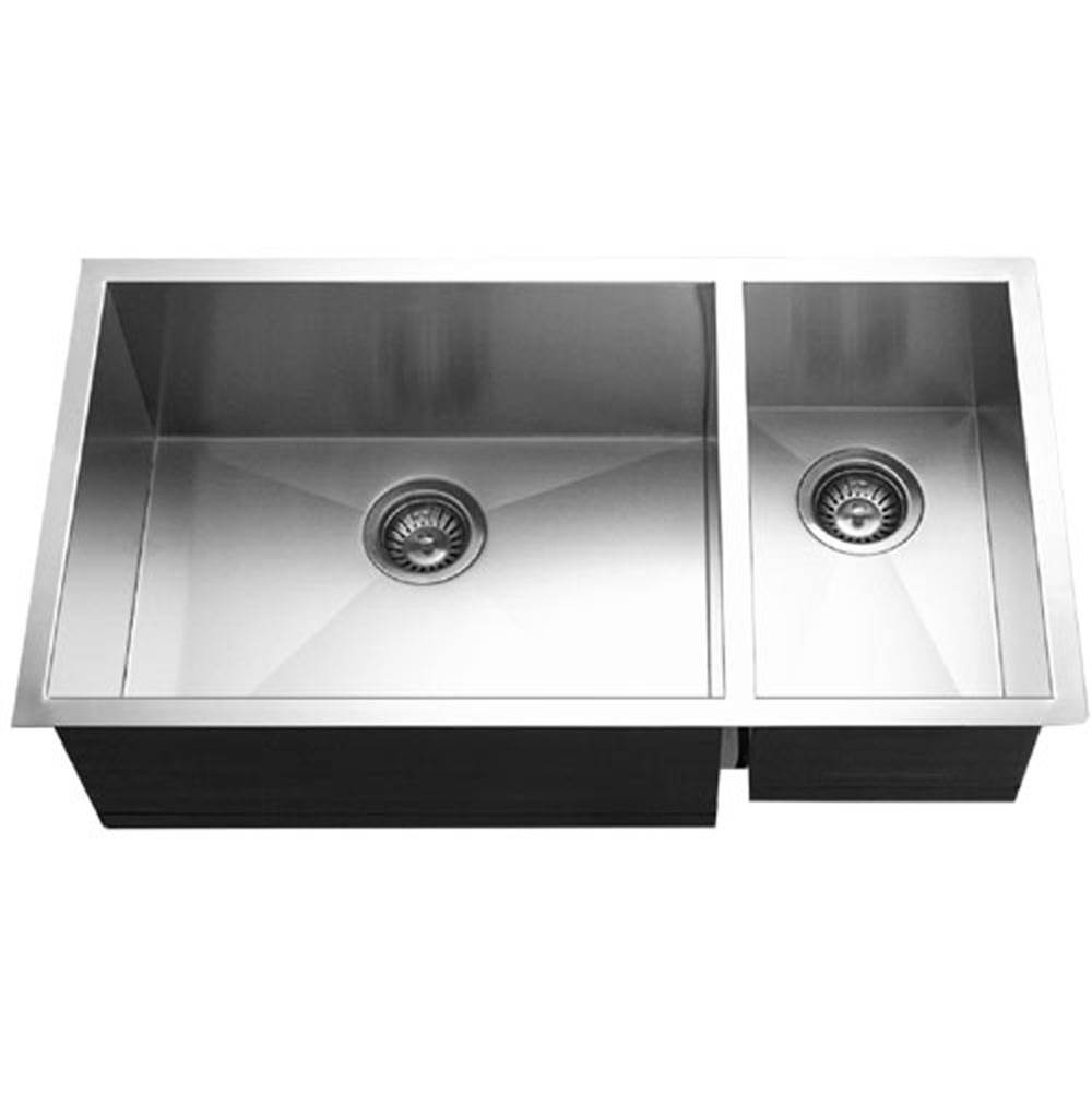 Hamat Undermount Stainless Steel 70/30 Double Bowl Kitchen Sink, Prep bowl Right