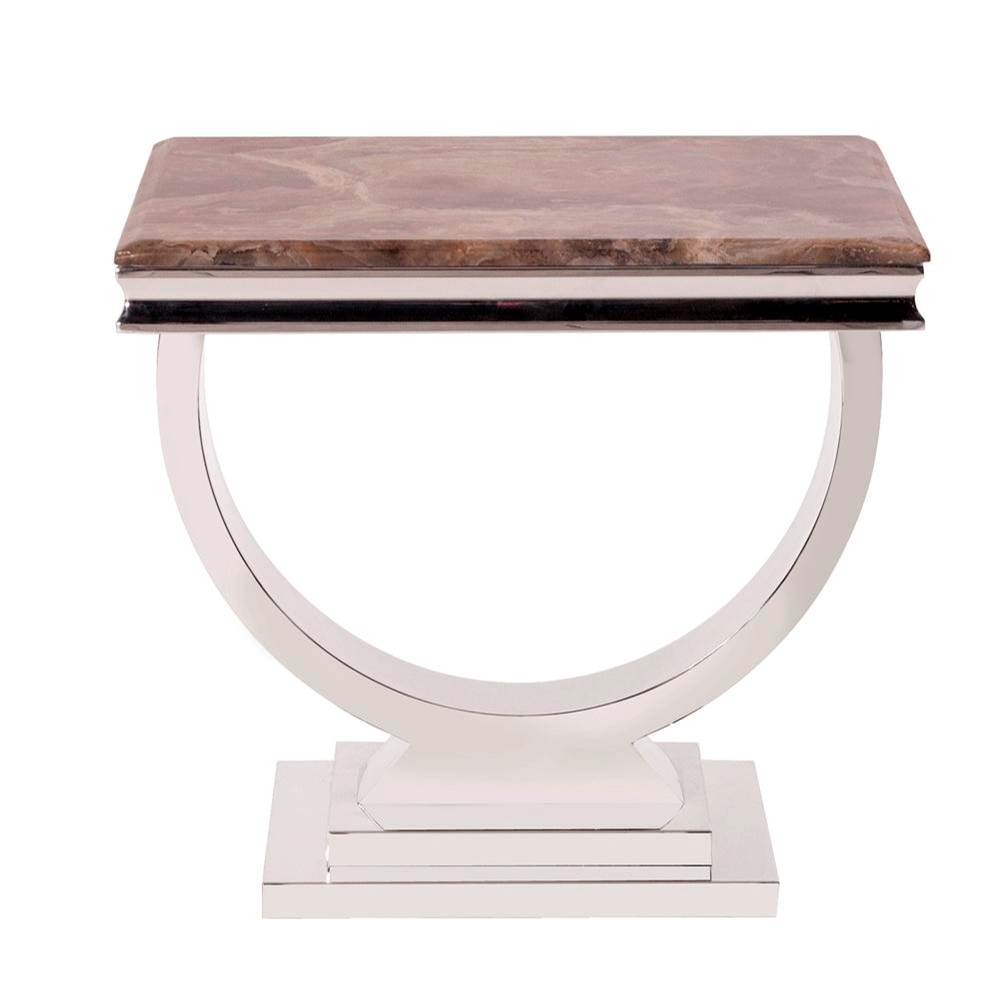 Howard Elliott Stainless Steel Side Table with Stone Top with Faux Marble Finish