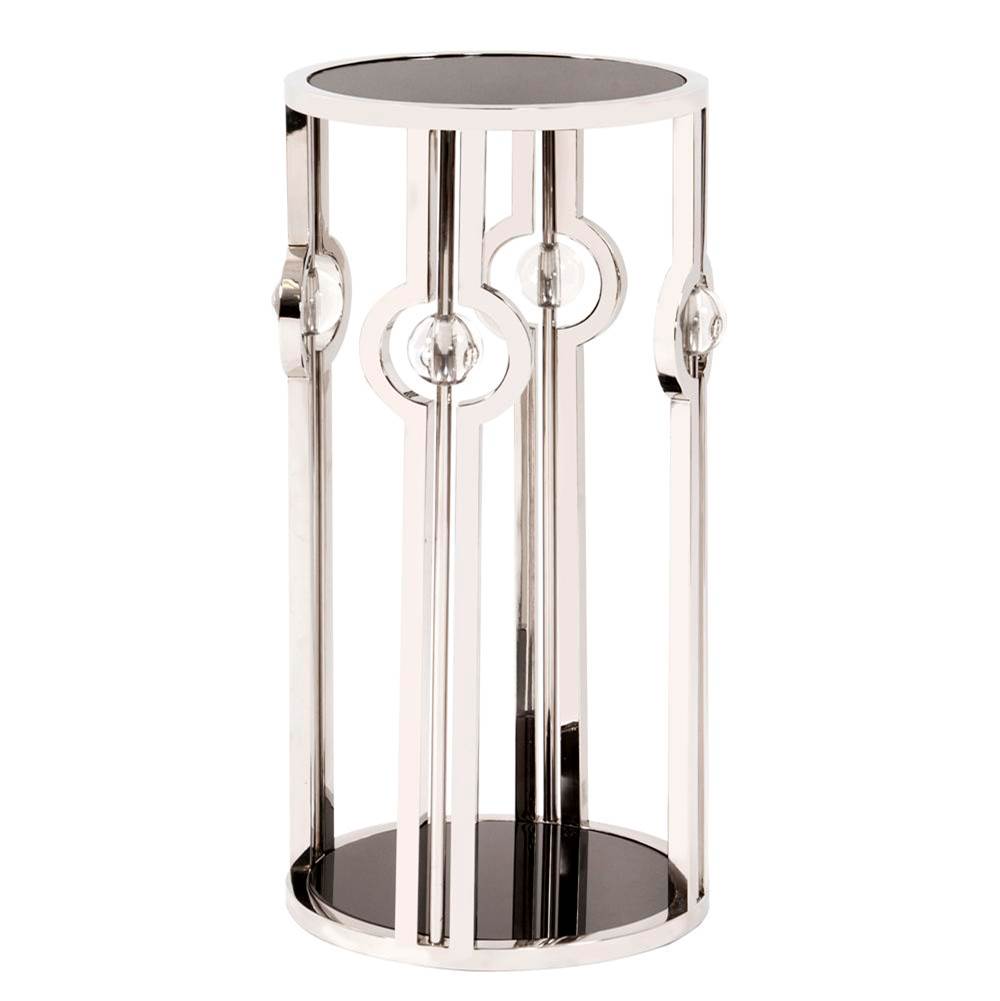 Howard Elliott Stainless Steel Pedestal with Black Tempered Glass and Acrylic Ball Details, Small