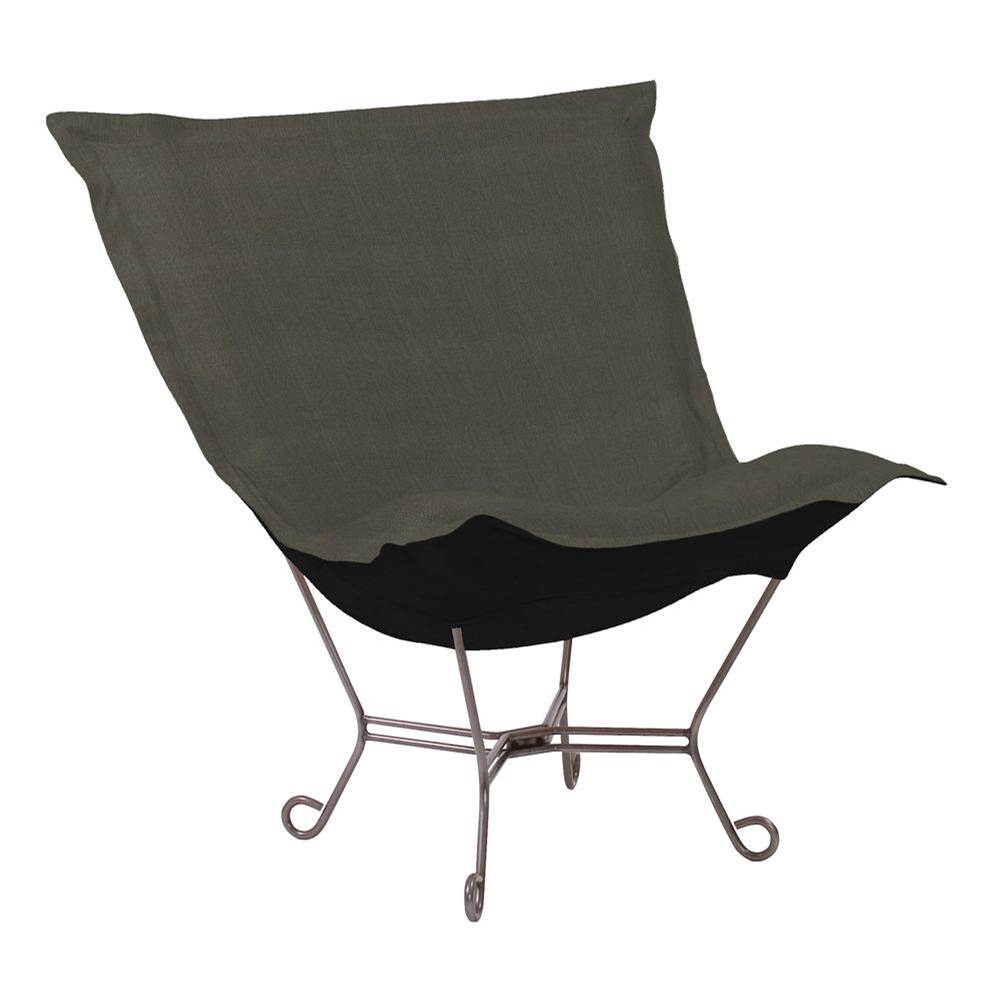 Howard Elliott Scroll Puff Chair Sterling Charcoal Titanium Frame