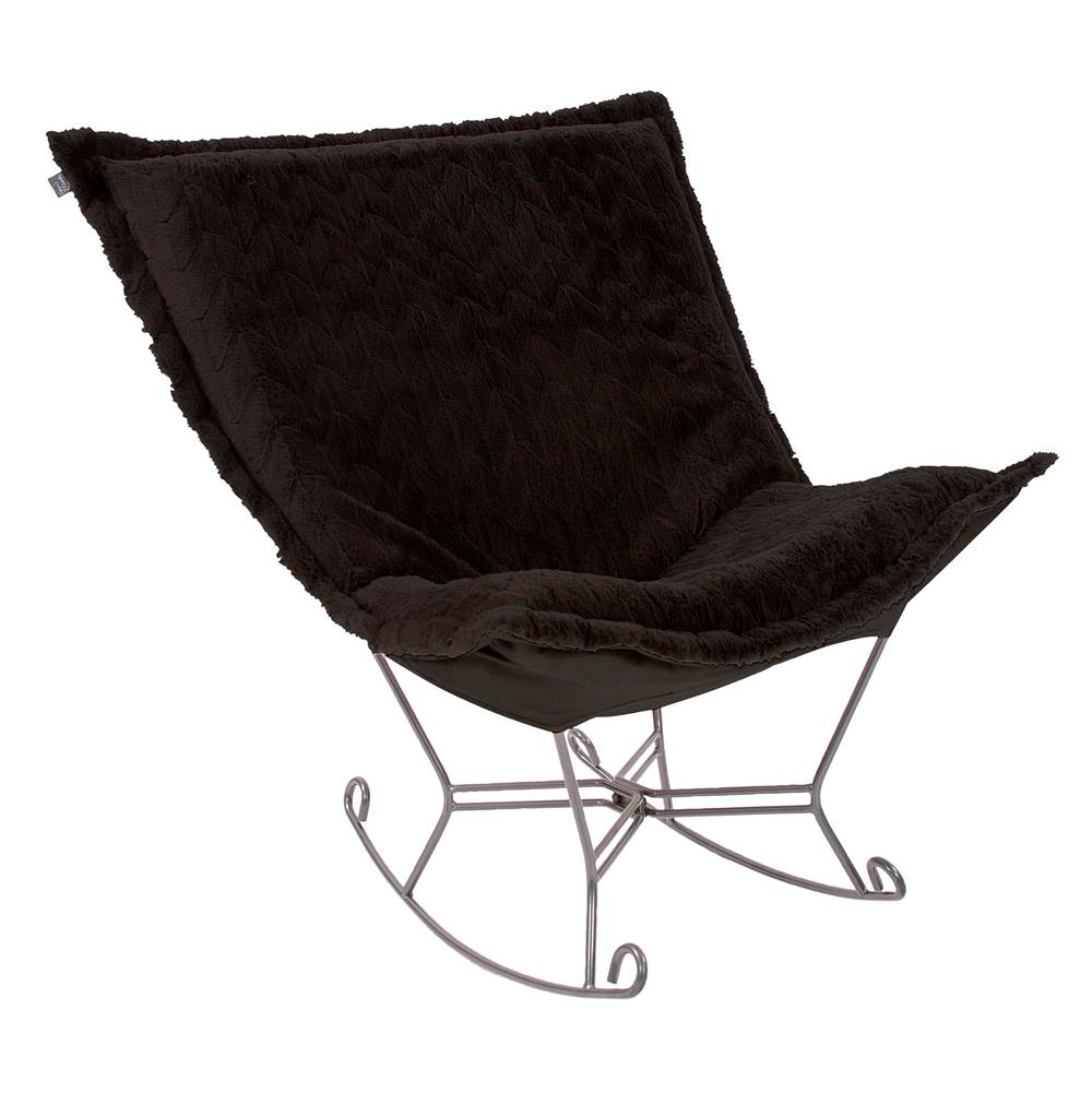 Howard Elliott Howard Elliott Scroll Puff Rocker Faux Fur Angora Ebony Complete Chair
