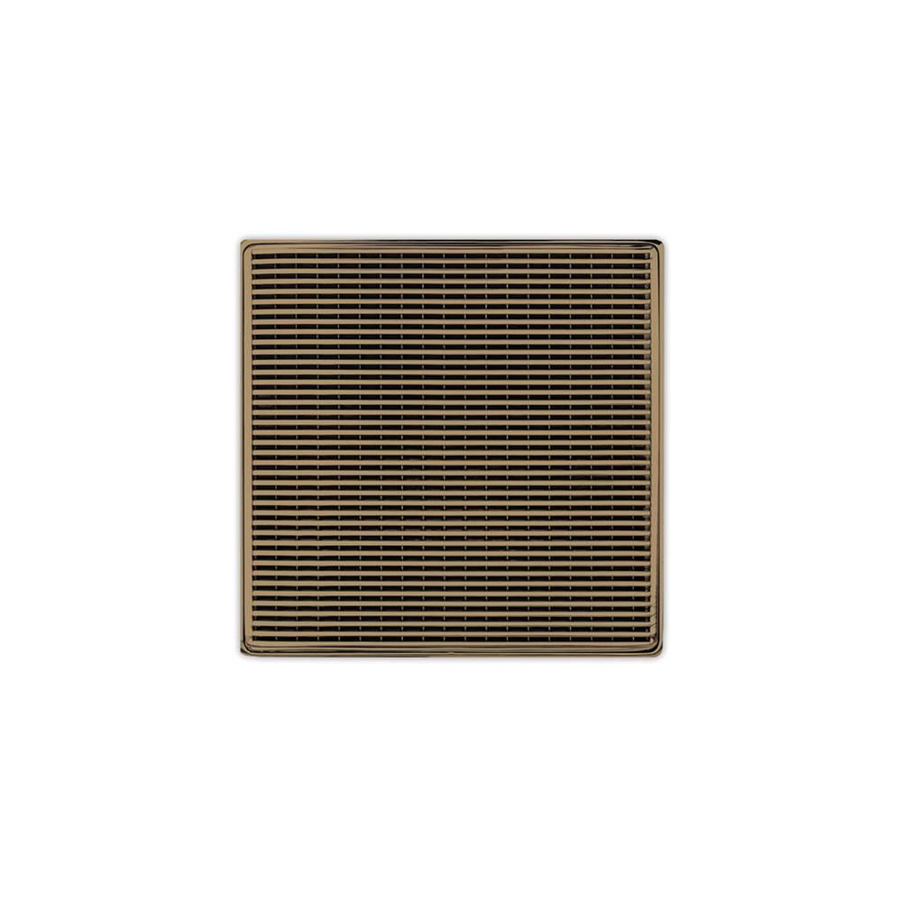 Infinity Drain 5'' x 5'' WD 5 Complete Kit with Wedge Wire Pattern Decorative Plate in Satin Bronze with ABS Drain Body, 2'' Outlet