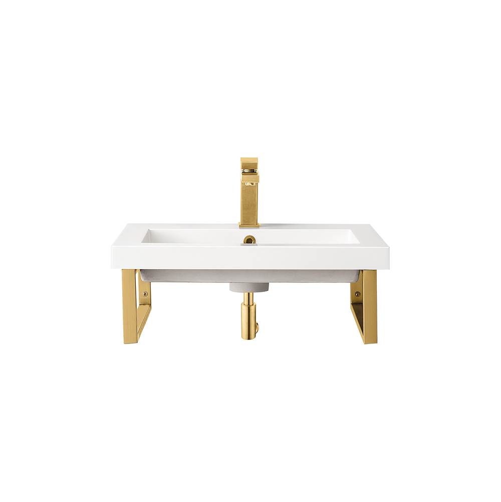 James Martin Vanities Two Boston 18'' Wall Brackets, Radiant Gold w/23.6'' White Glossy Composite Countertop