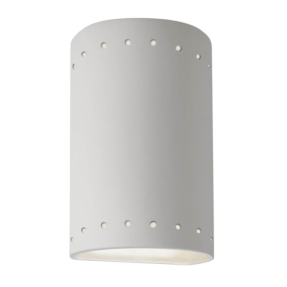 Justice Design Small Cylinder w/ Perfs - Closed Top (Outdoor) in Matte White with Champagne Gold internal finish