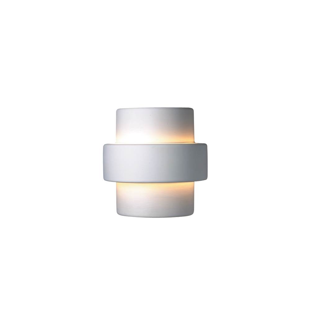 Justice Design Large Step LED Wall Sconce in Gloss White (outside and inside of fixture)