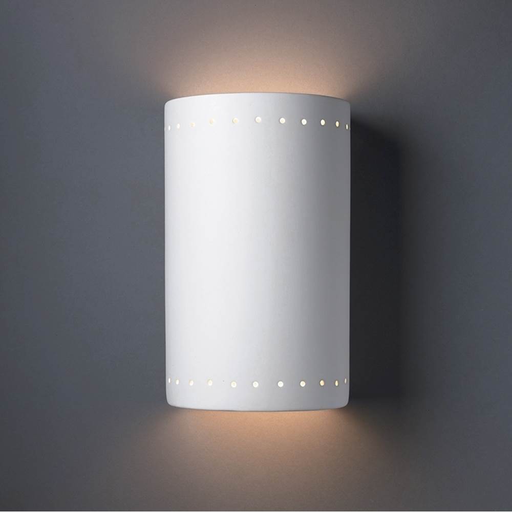 Justice Design Large ADA Outdoor LED Cylinder w/ Perfs - Open Top and Bottom  in Hammered Brass