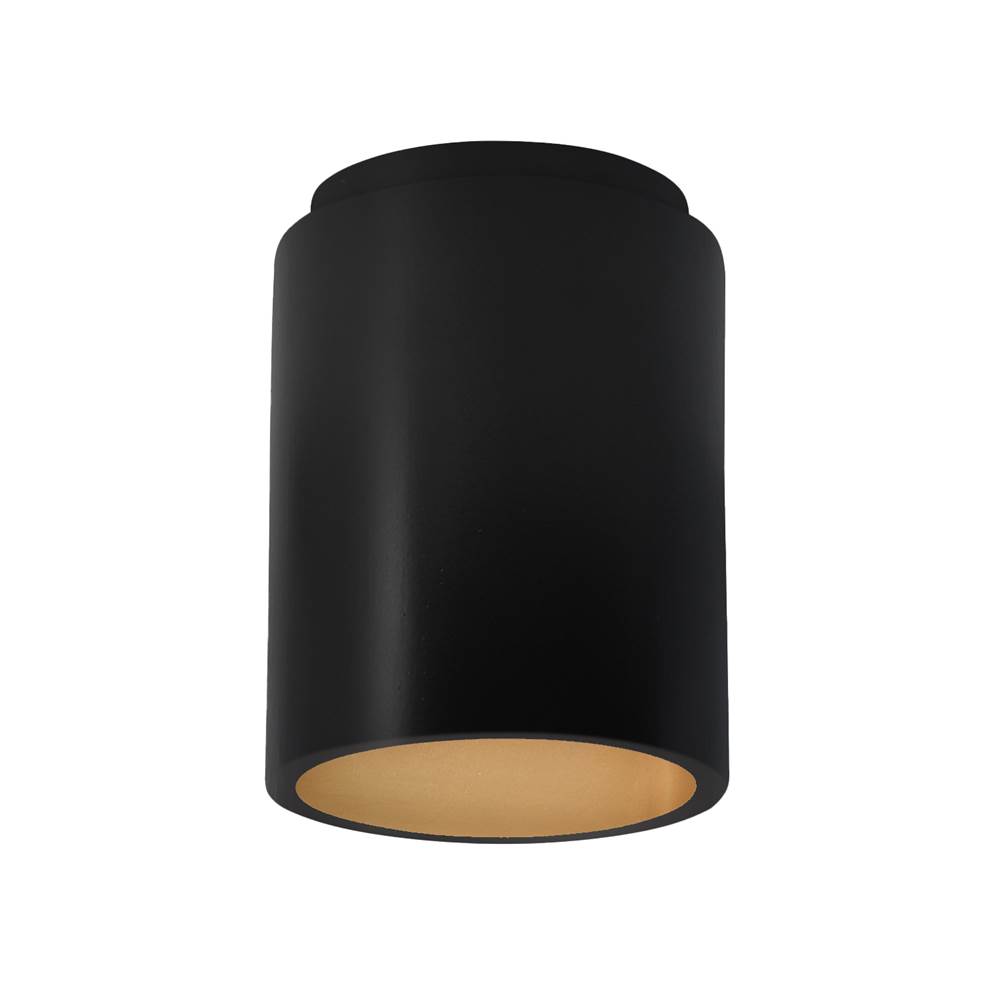Justice Design Cylinder Flush-Mount (Outdoor) in Carbon Matte Black with Champagne Gold internal finish