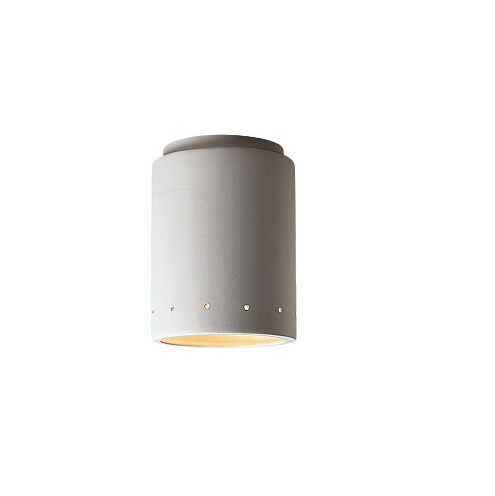 Justice Design Cylinder w/ Perfs LED Flush-Mount in Matte White with Champagne Gold internal finish