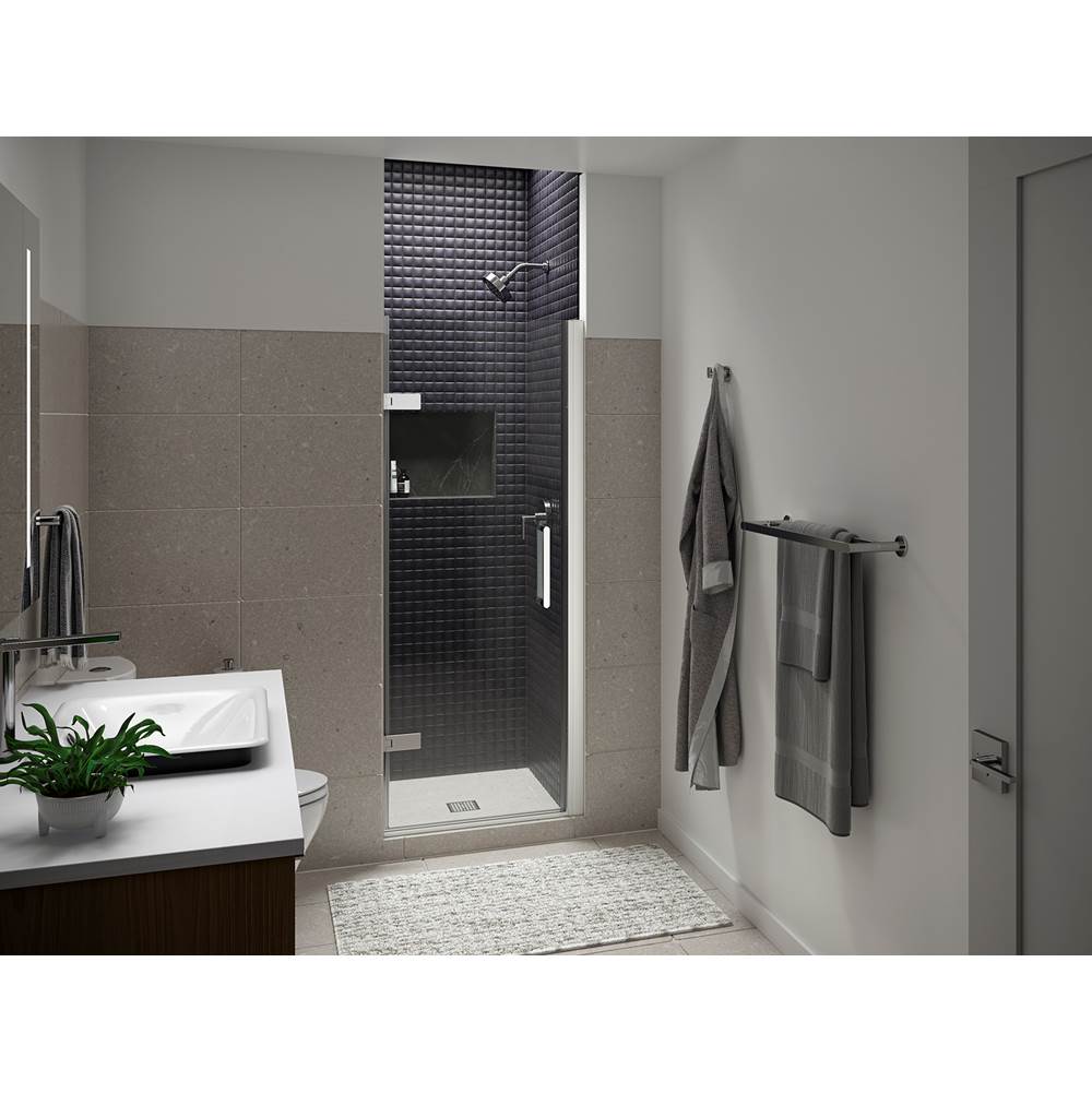 Kohler Composed® Frameless pivot shower door, 71-5/8'' H x 27-5/8 - 28-3/8'' W, with 3/8'' thick Crystal Clear glass